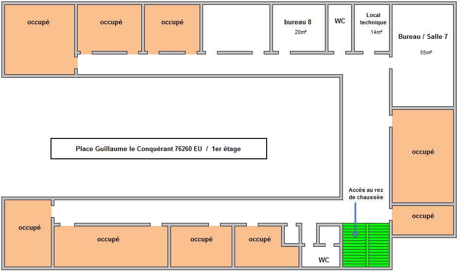 Eu centre-ville bureaux à louer plan 1er etage