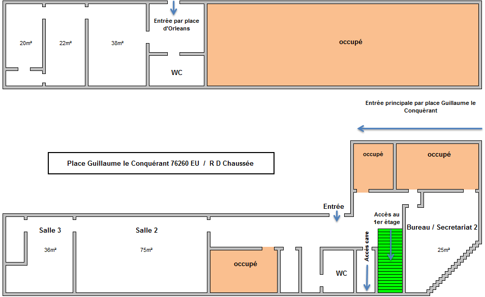 Eu Centre-ville bureaux à louer plan rez-de-chaussée